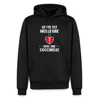 Citation Humour Petite coccinelle - Sweat à capuche Premium bio Homme - noir - Devant - Nico (187cm)