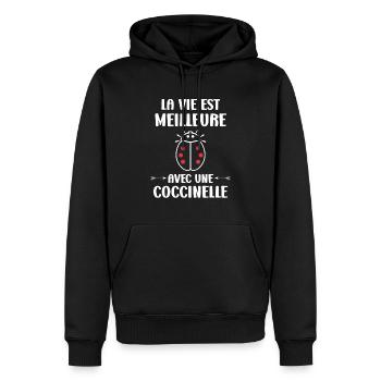 Citation Humour Petite coccinelle - Sweat à capuche Premium bio Homme - noir - Devant - Nico (187cm)