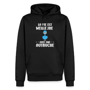 Humour autruche - Sweat à capuche Premium bio Homme - noir - Devant - Nico (187cm)
