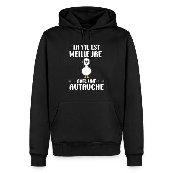 Humour autruche - Sweat à capuche Premium bio Homme - noir - Devant - Nico (187cm)
