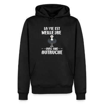 Humour autruche - Sweat à capuche Premium bio Homme - noir - Devant - Nico (187cm)