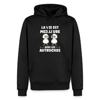Humour autruche - Sweat à capuche Premium bio Homme - noir - Devant - Nico (187cm)