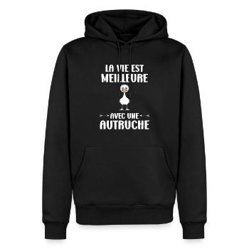 Humorvolles Strauß-Zitat - Männer Premium Bio Hoodie - Schwarz - Vorne - Nico (187cm)