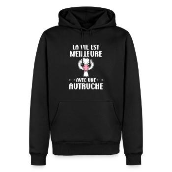 Humorvolles Strauß-Zitat - Männer Premium Bio Hoodie - Schwarz - Vorne - Nico (187cm)