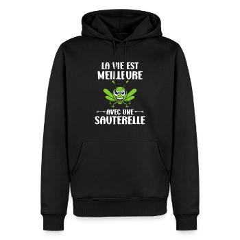 Humour sauterelle - Sweat à capuche Premium bio Homme - noir - Devant - Nico (187cm)