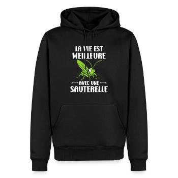 Insecte humour Sauterelle - Sweat à capuche Premium bio Homme - noir - Devant - Nico (187cm)