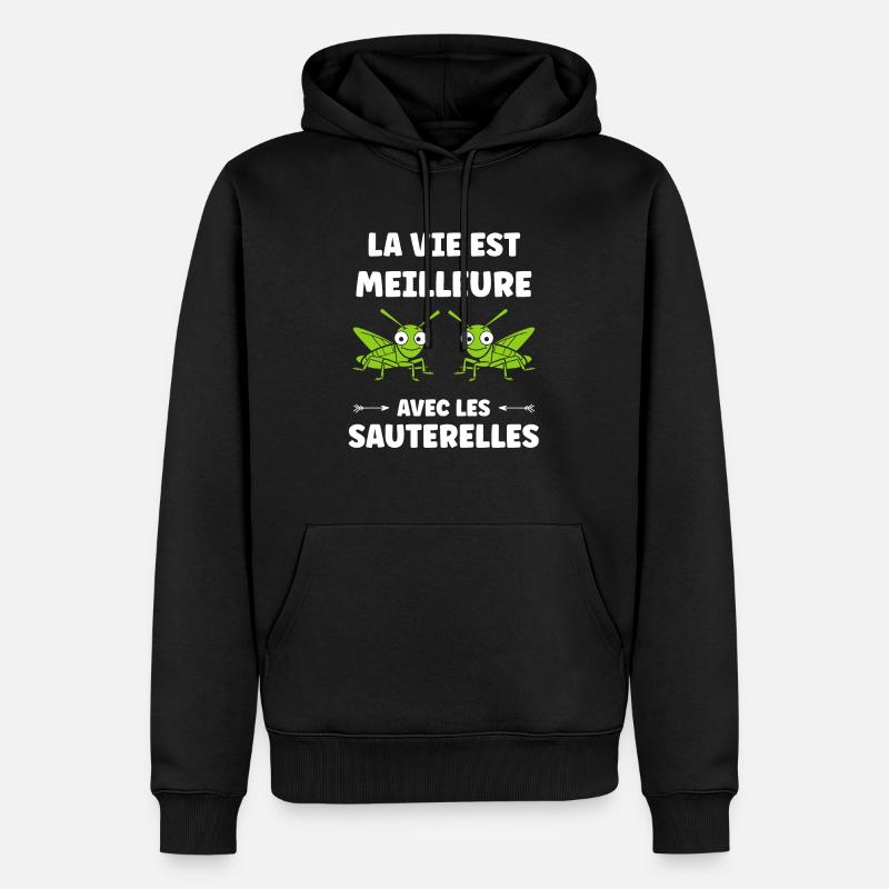 Insecte humour Sauterelle - Sweat à capuche Premium bio Homme - noir