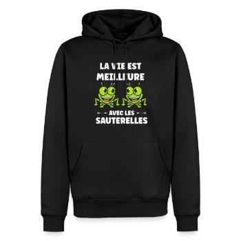 Insecte humour Sauterelle - Sweat à capuche Premium bio Homme - noir - Devant - Nico (187cm)