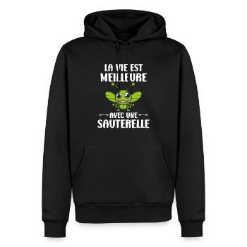 Insecte humour Sauterelle - Sweat à capuche Premium bio Homme - noir - Devant - Nico (187cm)