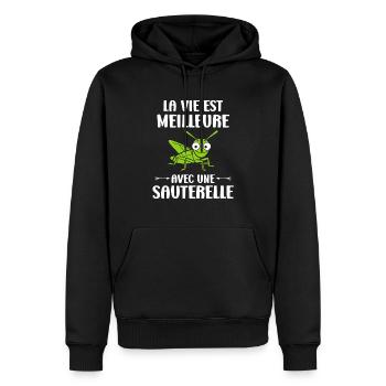 Insecte humour Sauterelle - Sweat à capuche Premium bio Homme - noir - Devant - Nico (187cm)