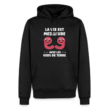 Humour ver de terre - Sweat à capuche Premium bio Homme - noir - Devant - Nico (187cm)