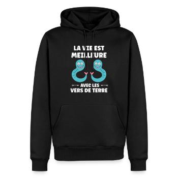 Humour ver de terre - Sweat à capuche Premium bio Homme - noir - Devant - Nico (187cm)