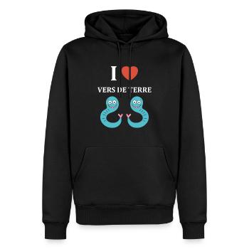 Humour ver de terre - Sweat à capuche Premium bio Homme - noir - Devant - Nico (187cm)