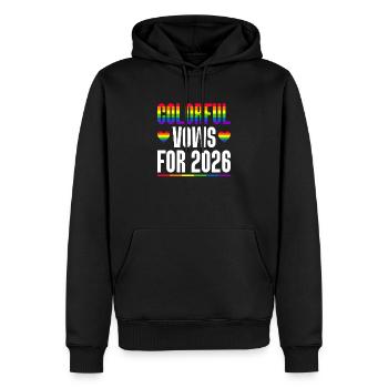 Gay Pride 2026 Mariage Mariage gay - Sweat à capuche Premium bio Homme - noir - Devant - Nico (187cm)