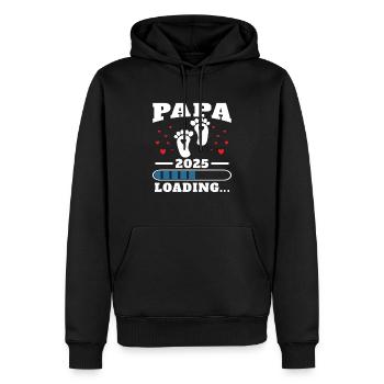 Papa 2025 Drôle Cadeau de Fête des Pères Femmes Enceintes - Sweat à capuche Premium bio Homme - noir - Devant - Nico (187cm)