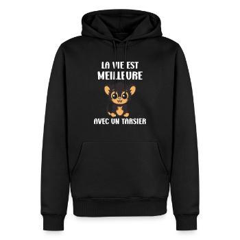 Humour tarsier - Sweat à capuche Premium bio Homme - noir - Devant - Nico (187cm)