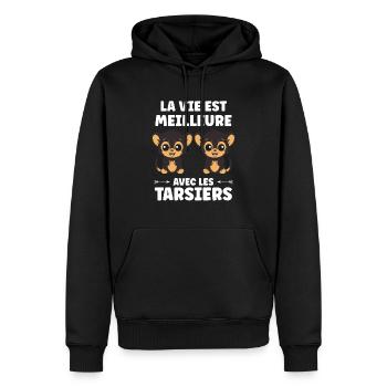 Humour tarsier - Sweat à capuche Premium bio Homme - noir - Devant - Nico (187cm)