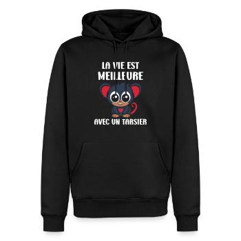 Humour tarsier - Sweat à capuche Premium bio Homme - noir - Devant - Nico (187cm)