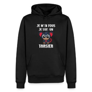 Humour tarsier - Sweat à capuche Premium bio Homme - noir - Devant - Nico (187cm)