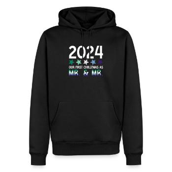 2024 Notre premier Noël en tant que M. et M. Homo-E - Sweat à capuche Premium bio Homme - noir - Devant - Nico (187cm)