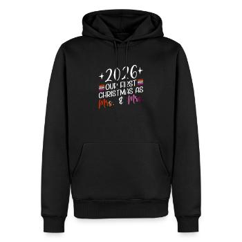 2026 Notre premier Noël en tant que Mme et Mme Homo - Sweat à capuche Premium bio Homme - noir - Devant - Nico (187cm)