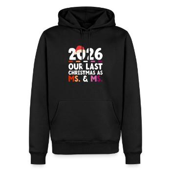 2026 Notre dernier Noël en tant que femme et madame - Sweat à capuche Premium bio Homme - noir - Devant - Nico (187cm)