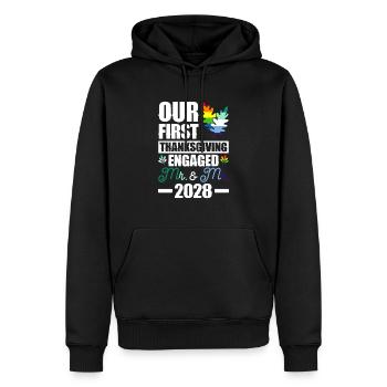 First Thanksgiving Fiancé Mr. & Mr. 2028 - Men’s Premium Organic Hoodie - black - Front - Nico (187cm)