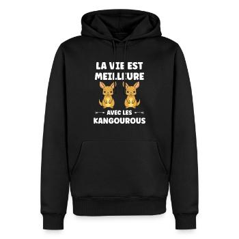 Humour petit kangourou - Sweat à capuche Premium bio Homme - noir - Devant - Nico (187cm)