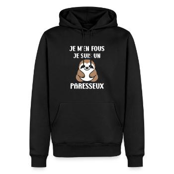 Animal humour paresseux - Sweat à capuche Premium bio Homme - noir - Devant - Nico (187cm)