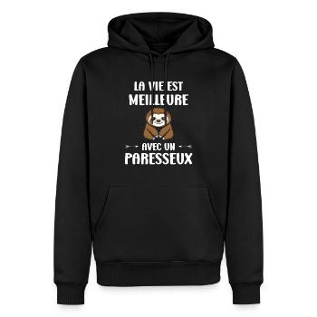 Animal humour paresseux - Sweat à capuche Premium bio Homme - noir - Devant - Nico (187cm)