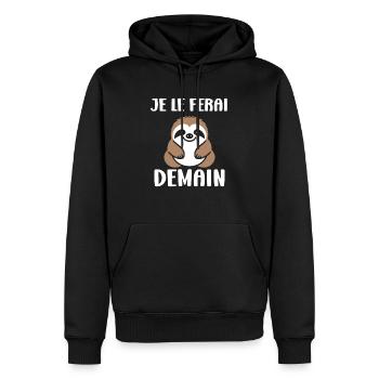 Animal humour paresseux - Sweat à capuche Premium bio Homme - noir - Devant - Nico (187cm)