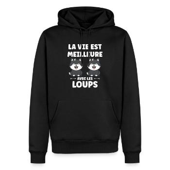 Humour animal petit loup - Sweat à capuche Premium bio Homme - noir - Devant - Nico (187cm)