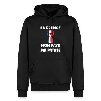 drapeau francais patriote - Sweat à capuche Premium bio Homme - noir - Devant - Nico (187cm)