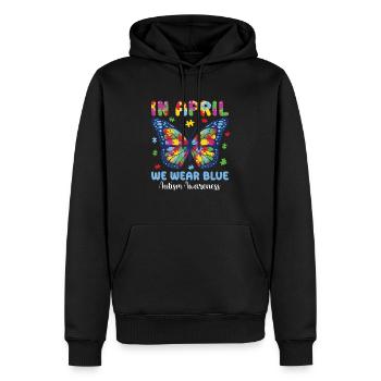 Autismus-Bewusstsein im April tragen wir blau - Männer Premium Bio Hoodie - Schwarz - Vorne - Nico (187cm)