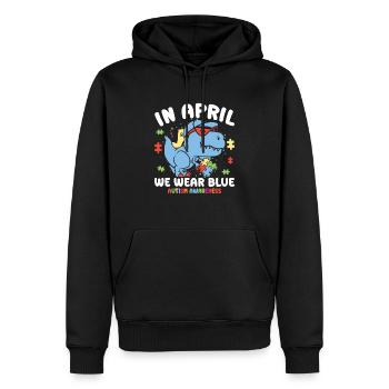 Autism Awareness in April We Wear Blue - Men’s Premium Organic Hoodie - black - Front - Nico (187cm)