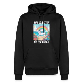 La vie est plus belle à la plage Licorne - Sweat à capuche Premium bio Homme - noir - Devant - Nico (187cm)