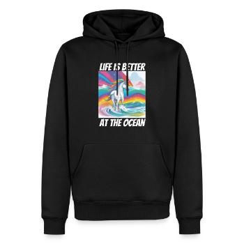 La vie est meilleure à la licorne de l’océan - Sweat à capuche Premium bio Homme - noir - Devant - Nico (187cm)