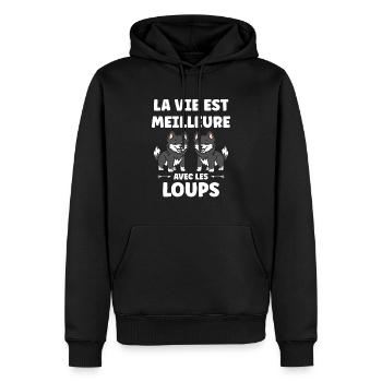 Humour loup - Sweat à capuche Premium bio Homme - noir - Devant - Nico (187cm)