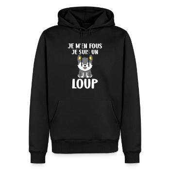Humour loup - Sweat à capuche Premium bio Homme - noir - Devant - Nico (187cm)