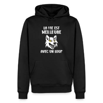 Humour loup - Sweat à capuche Premium bio Homme - noir - Devant - Nico (187cm)