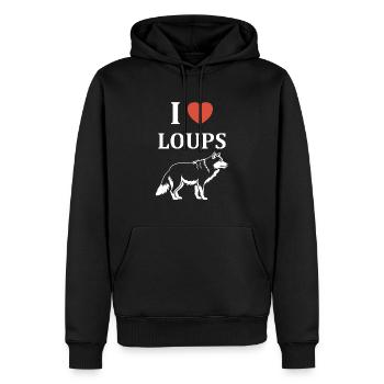 Humour loup - Sweat à capuche Premium bio Homme - noir - Devant - Nico (187cm)