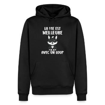 Humour loup - Sweat à capuche Premium bio Homme - noir - Devant - Nico (187cm)
