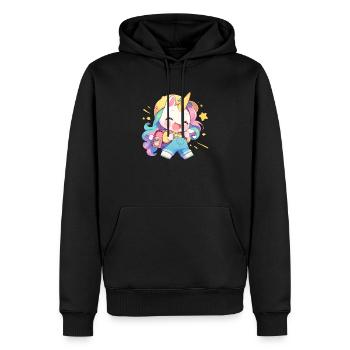 Licorne Kawaii Japonais - Sweat à capuche Premium bio Homme - noir - Devant - Nico (187cm)