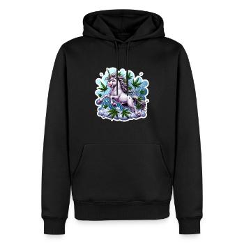 Licorne sous la pluie de feuilles de chanvre - Sweat à capuche Premium bio Homme - noir - Devant - Nico (187cm)