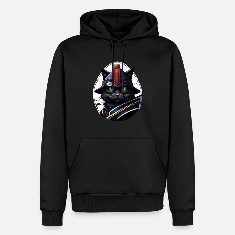 chat ninja - chaton samourai - Sweat à capuche Premium bio Homme - noir
