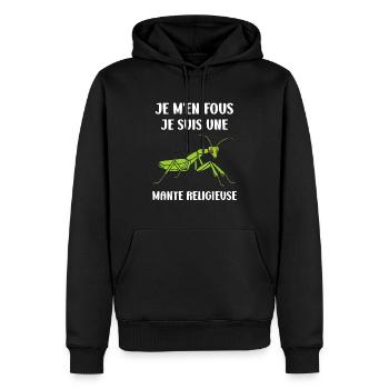 Humour insecte Mante religieuse - Sweat à capuche Premium bio Homme - noir - Devant - Nico (187cm)