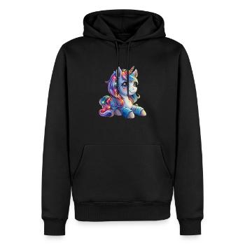 Licorne Noël Kawaii - Sweat à capuche Premium bio Homme - noir - Devant - Nico (187cm)