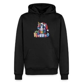 Licorne Noël Kawaii - Sweat à capuche Premium bio Homme - noir - Devant - Nico (187cm)