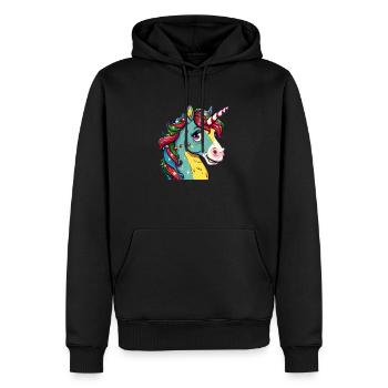 Licorne Noël Kawaii - Sweat à capuche Premium bio Homme - noir - Devant - Nico (187cm)