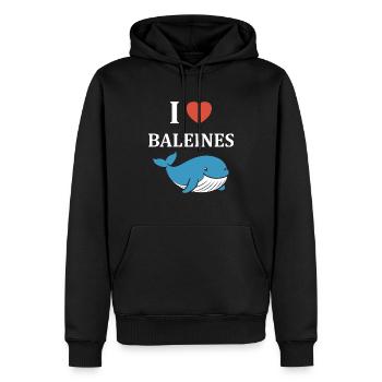 Baleines bleu Amour baleine - Sweat à capuche Premium bio Homme - noir - Devant - Nico (187cm)